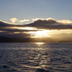 Der Sonnenuntergang in der San Francisco Bay